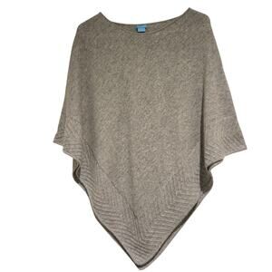 J. McLaughlin Gray Heathered 100% Cashmere Bridget Poncho with Chevron Detail OS